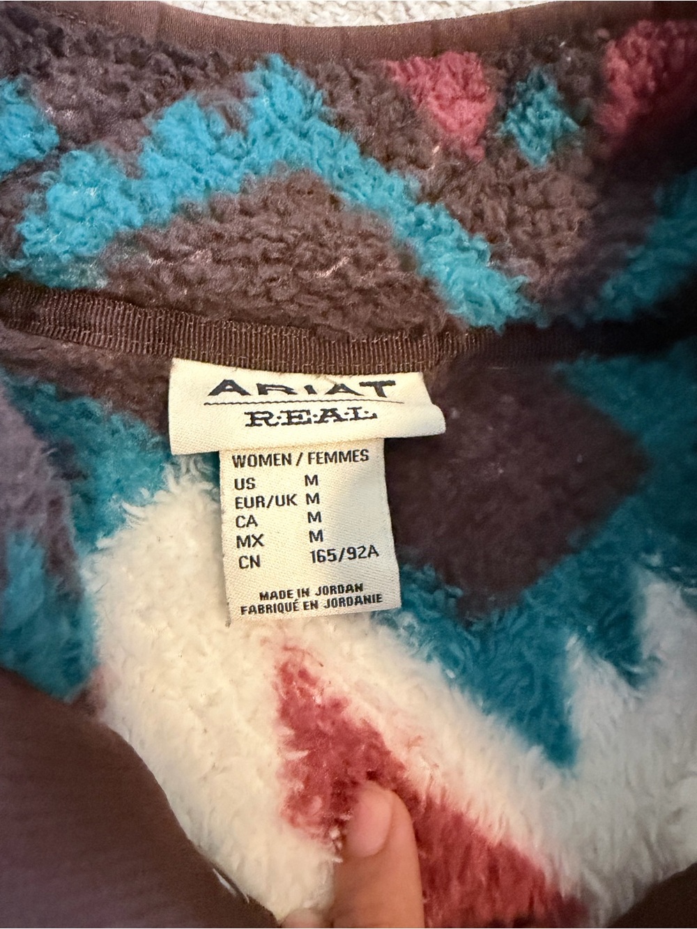 Ariat Cozy Aztec Print Fleece Pullover Sweater - Teal, pink & white - Picture 2 of 3